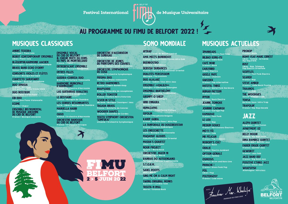 Découvrez la programmation de cette 35ème édition du FIMU ! 🥳

✨This is the line-up of the FIMU 2022 !✨

#FIMU #Belfort #programmationFIMU2022 #LineUpFIMU2022 #VilledeBelfort

@bmkhalife  <a href="/BelfortOfficiel/">Ville de Belfort</a>