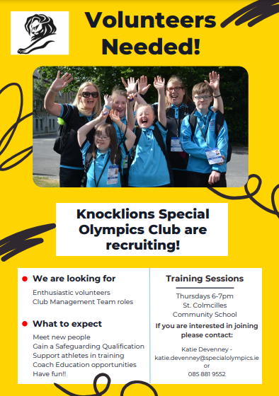 SOEastern's tweet image. Do you have a free hour to give? Knocklions SOC are looking for enthusiast volunteers to join their club! If this is something that interests you please contact Katie Devenney - katie.devenney@specialolympics.ie