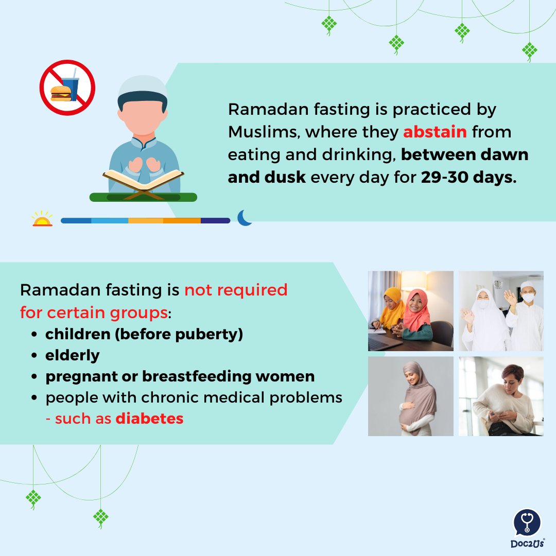 DOC2US's tweet photo. Muslims observe a fast throughout the month of Ramadan, eating only before sunrise (Sahur) and after sunset (Iftar). They are not allowed to eat or drink anything in between.
Read more: https://t.co/84E85J1l17
#Ramadan #diabetes #sahur #iftar #fasting #Talk2US #DOC2US https://t.co/2MFwm2rqGf