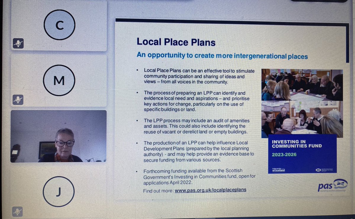 Petra Biberbach from <a href="/PAS_tweets/">Planning Aid Scotland</a> speaks about the importance of including the unheard voices, including children and young people in planning.  Local Place Plans provide an opportunity to create more inter generational places. Event chaired by @MHBplayscotland