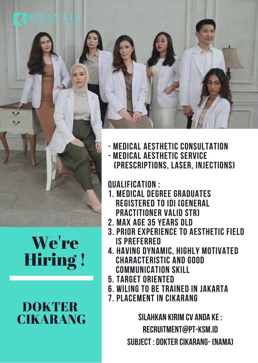CareerKusuma's tweet photo. #lokerdokterjakarta #lokerdokterpalembang #lokerdokterindramayu #lokerdokterjakbar #lokerdoktersemarang #lokerdokterjawabarat #lokerdokteraesthetic #lokerkecantikan #lokerdoktercikarang https://t.co/At9nXY7UiH