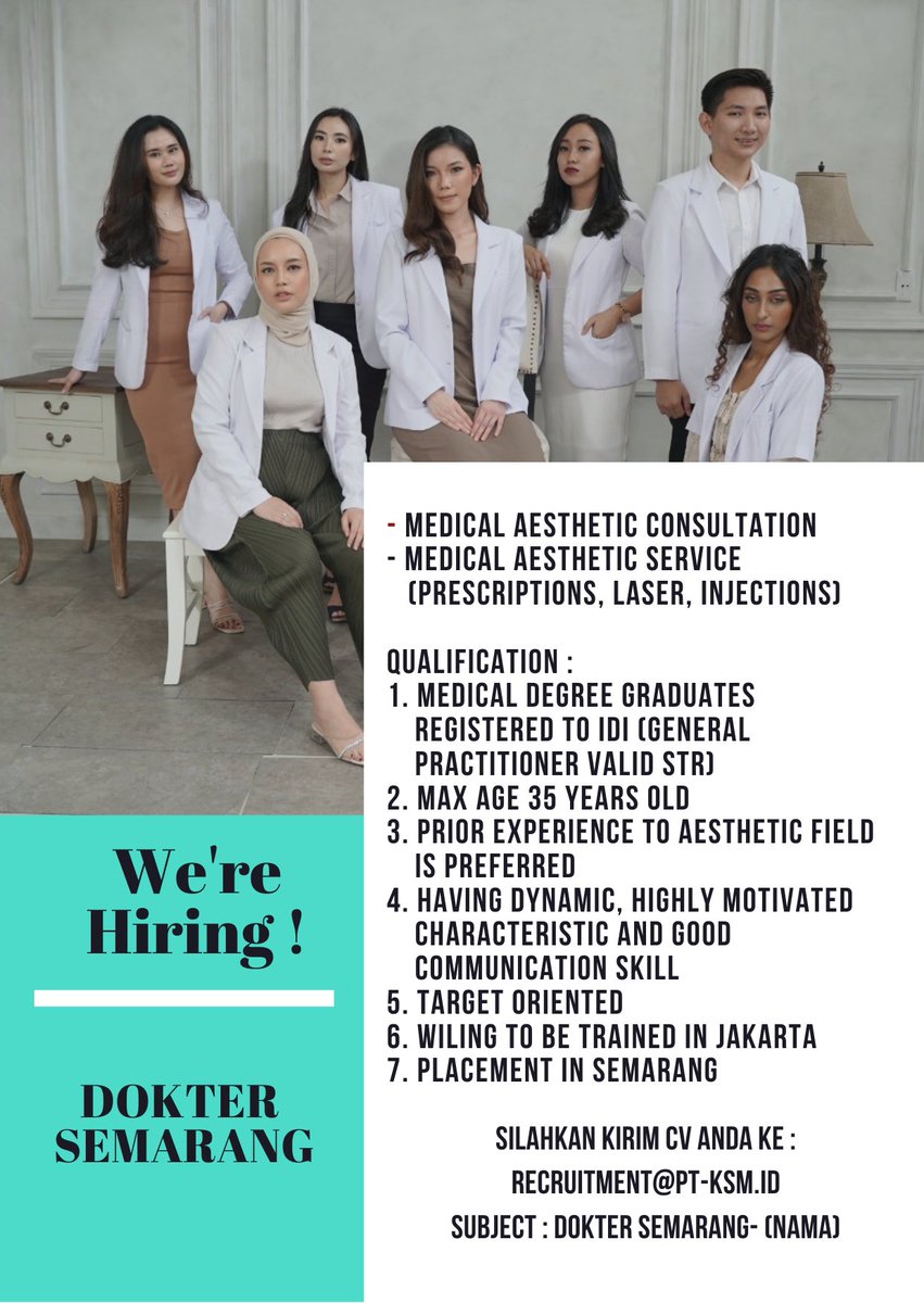 CareerKusuma's tweet photo. #lokerdokterjakarta #lokerdokterpalembang #lokerdokterindramayu #lokerdokterjakbar #lokerdoktersemarang #lokerdokterjawabarat #lokerdokteraesthetic #lokerkecantikan #lokerdoktercikarang https://t.co/At9nXY7UiH