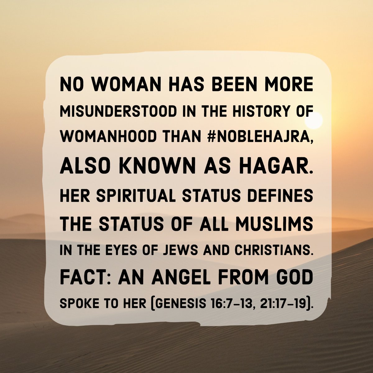 MuslimSunrise's tweet photo. Hagar, wife of prophet Abraham, whose spiritual status has been elevated by God Almighty
#WomensHistoryMonth #Islam #Spirituality https://t.co/kSbwWhZNR8