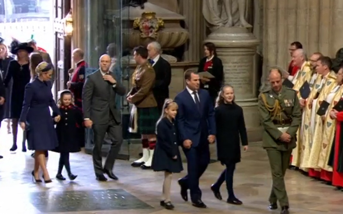 Coronation2023's tweet photo. The Royal Family begins to arrive for the Service of Thanksgiving for Prince Philip. His great granddaughters, Savannah and Isla Phillips, and Mia Tindall are attending with their parents. https://t.co/J0CDIudFSn