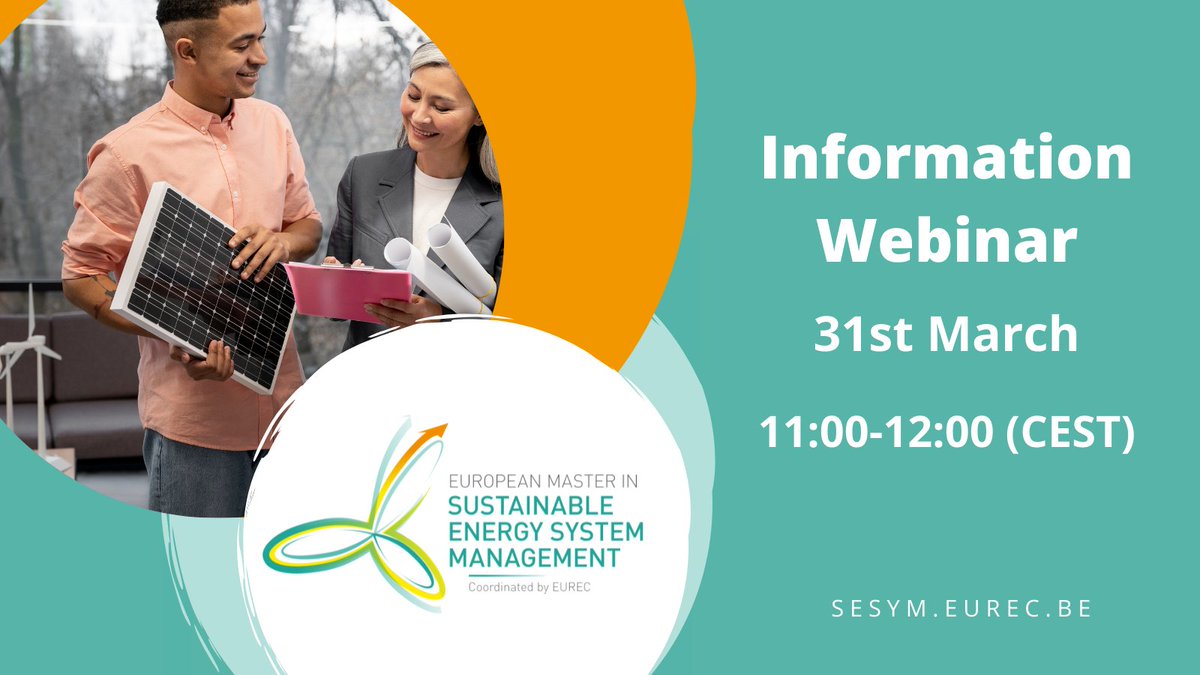 EURECMasters's tweet photo. Only one day left for SESyM information session webinar! 
Join us for an interactive #webinar on 31st March at 11 am (CEST).

Register here👉 https://t.co/bwSjtNOWFT

#EURECMasters #renewableenergy @hanze @TUS_Midwest @howest @SESyM_ZGZ https://t.co/qO9RVfWhXT