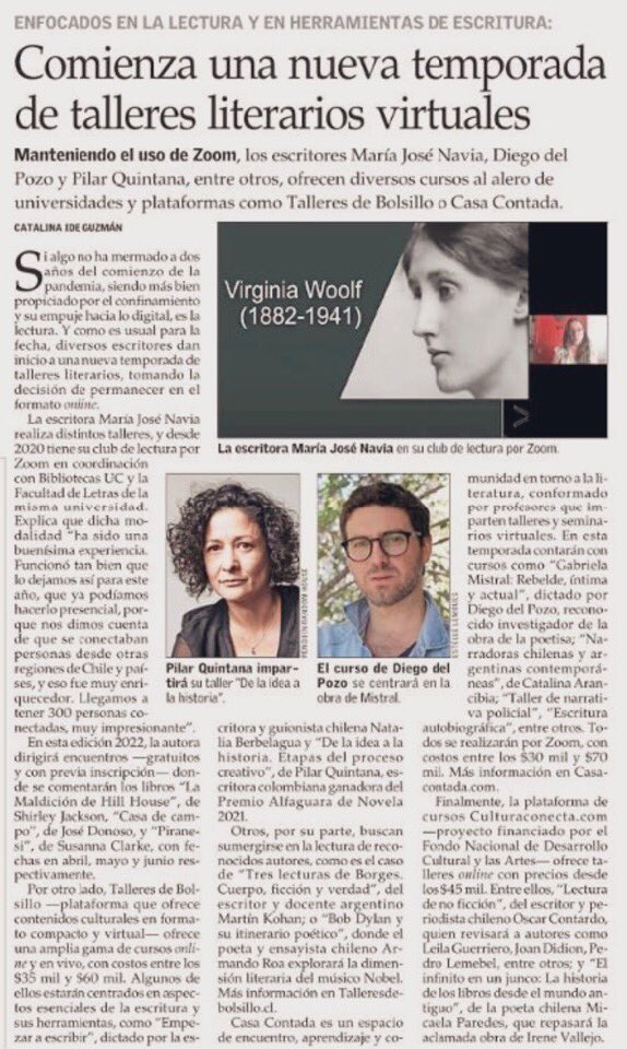 Una nota en El Mercurio sobre el club de lectura que coordino desde el 2018 en la <a href="/ucatolica/">Universidad Católica</a> (desde el 2020 por Zoom) junto a <a href="/Bibliotecas_UC/">Bibliotecas UC</a> y con el apoyo de <a href="/letrasuc/">Facultad de Letras UC</a>. Nos reunimos una vez al mes, gratis, por Zoom y pueden inscribirse aquí: docs.google.com/forms/d/e/1FAI… 🤓✨👇🏼