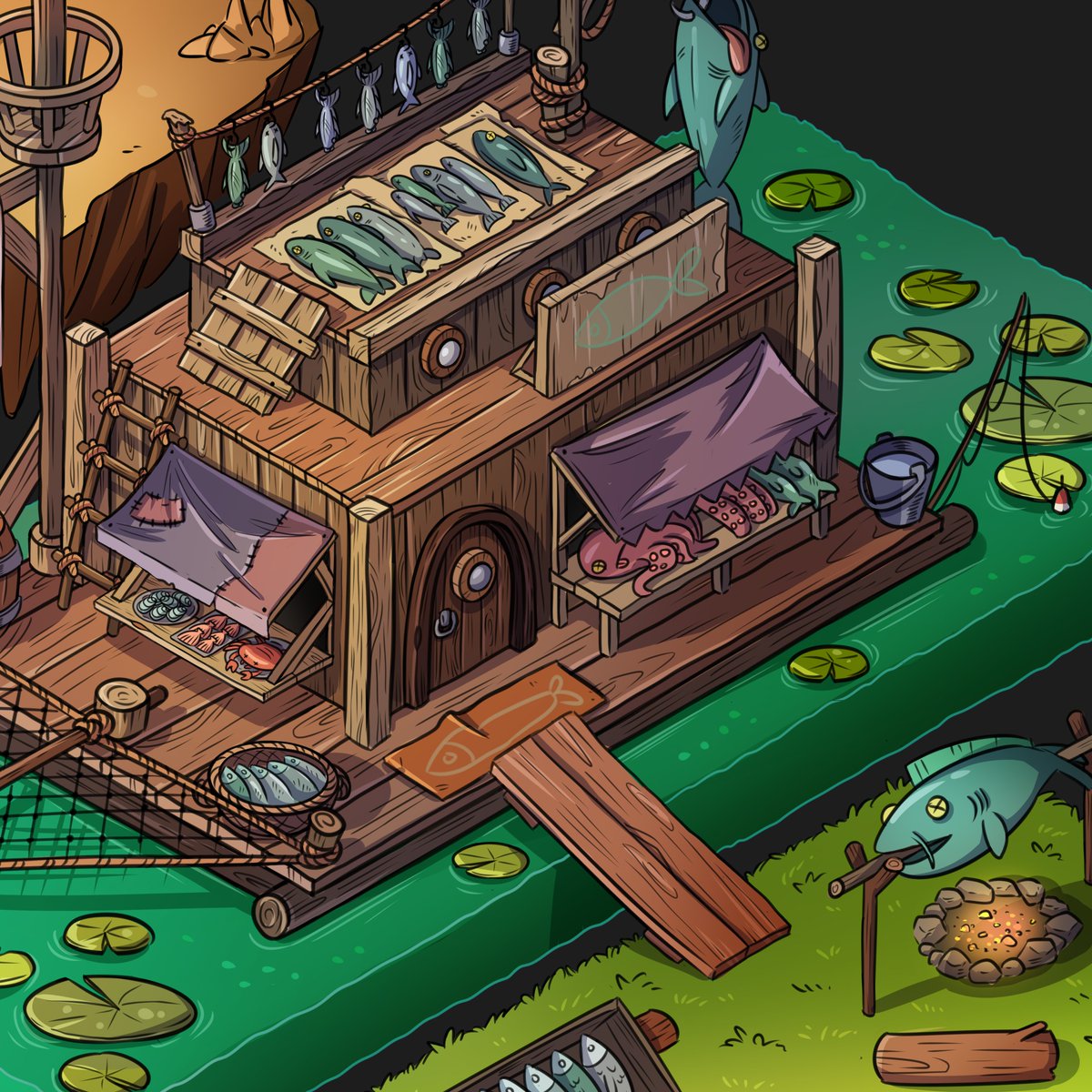 oixxo's tweet image. Thank you do much for such a warm feedback on my previous isometric location I did in the past, so I've decided to share another one! It's a travelling fish boat! (Also available as a free TTRPG scene on my Patreon! 😊)
patreon.com/oixxoart

#isometrydnd #isometricmap