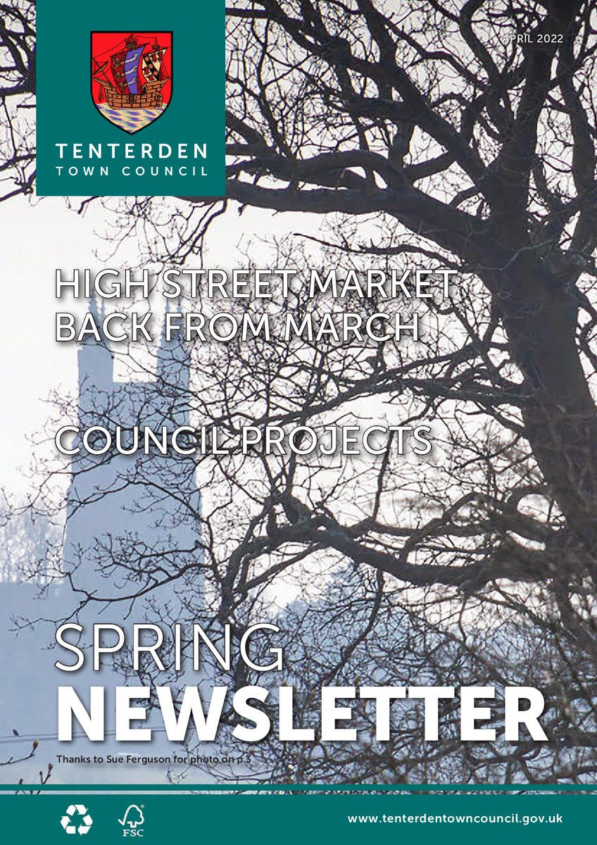 The Town Council's Spring 2022 Newsletter is currently with the printers, so will be delivered to most residents during April.  In the meantime, please visit our website for the online version:  tenterdentowncouncil.gov.uk/en/page/polici… #Tenterden