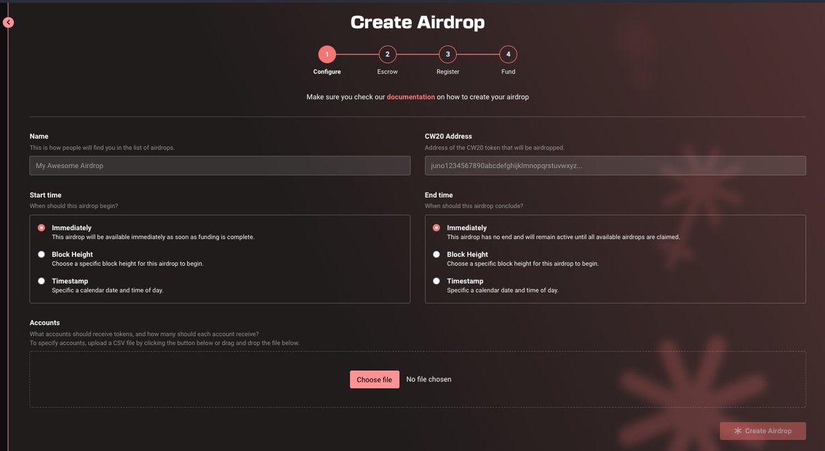 junotools's tweet image. 1. 
Updates 🪄

#JUNOTOOLS swanky new layout powered by @strangelovefund 

🏝️ New layout for &apos;create airdrop&apos; which makes Devs and Community users life easy to build on @JunoNetwork