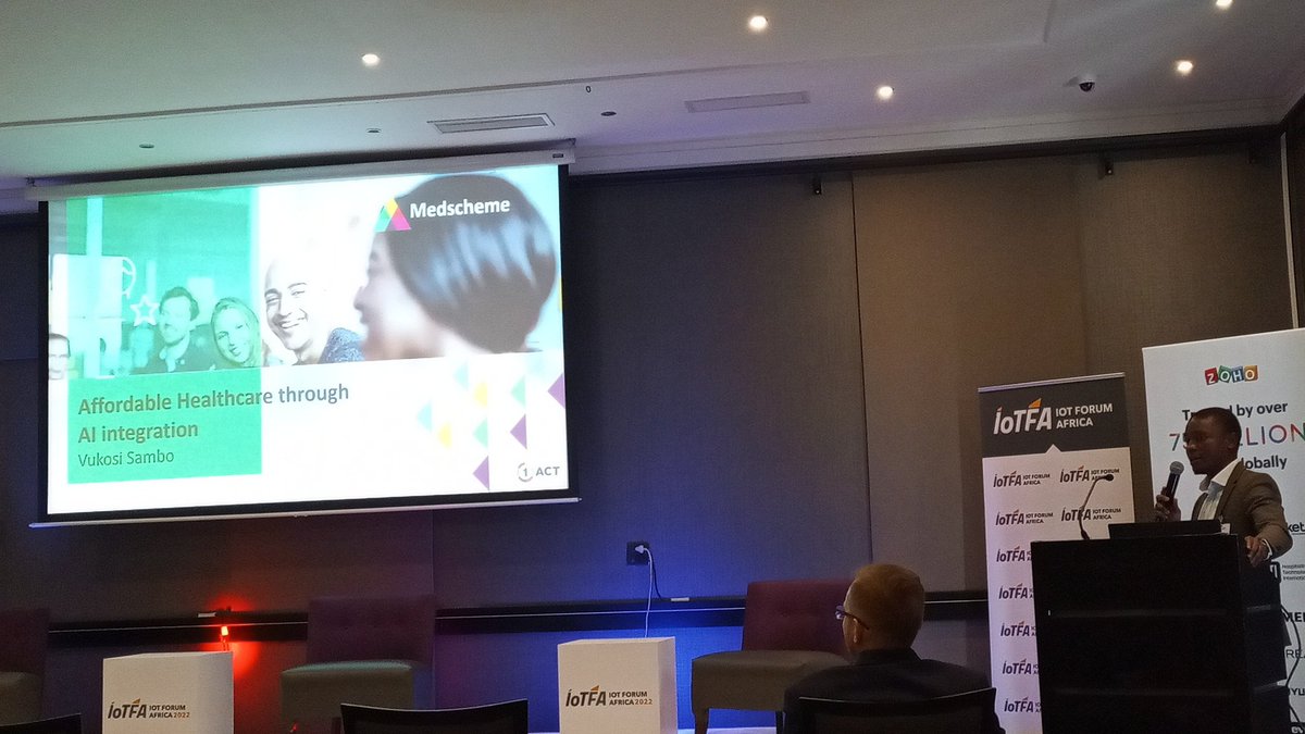 ITNewsAfrica's tweet photo. Vukosi Sambo of #Medscheme on affordable healthcare through AI integration is up next. #IoTFA2022 https://t.co/QmvgkuiI3T