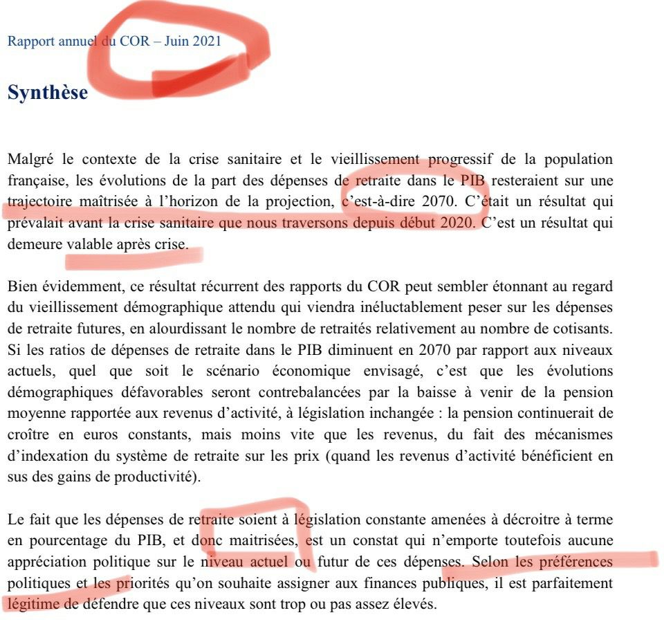 "Il y a un problème de financement des retraites" dit Macron. Et c'est faux. Le Conseil d'orientation des retraites l'affirme dans son dernier rapport : "La trajectoire des dépenses est maitrisée... jusque 2070" ! Sa part dans le PIB devrait même "diminuer".
#MacronMenteur