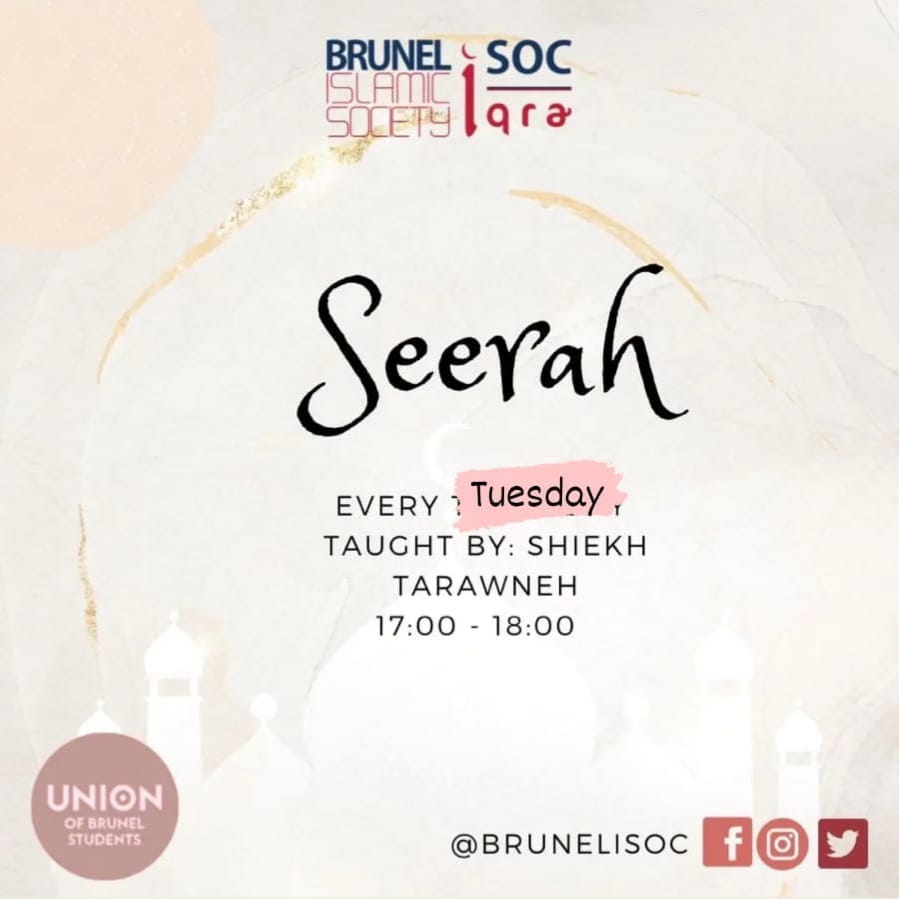 BruneliSOC's tweet photo. 🚨Seerah Class🚨
Assalamu Alaykum All,

📖 Seerah Class📖
Join us *TODAY*:
📅Tuesday's
⏰5PM-6:30PM 
📍 LECT *064*
DM for more Information 😁

Learning about the Prophet Muhammad pbuh's Life has many blessings and lessons Dont Miss Out In Sha Allah

*LAST CLASS TILL OCTOBER * https://t.co/R6My31RYbA