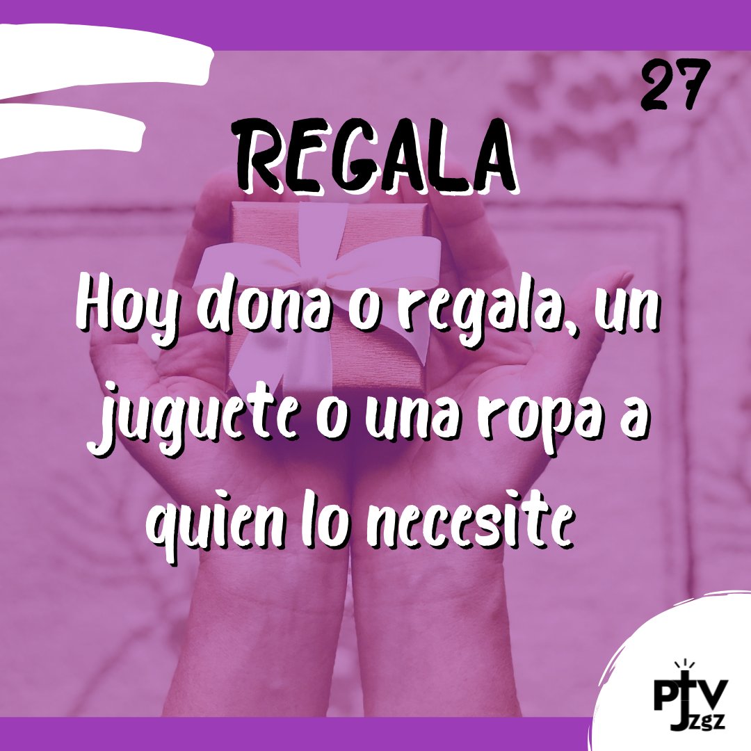 Seguimos en camino en este 27 Día de la Cuaresma

Hoy os invitamos a realizar la mejor acción, REGALAR algo a alguien. Haz feliz a alguien que lo necesite.

ADELANTE