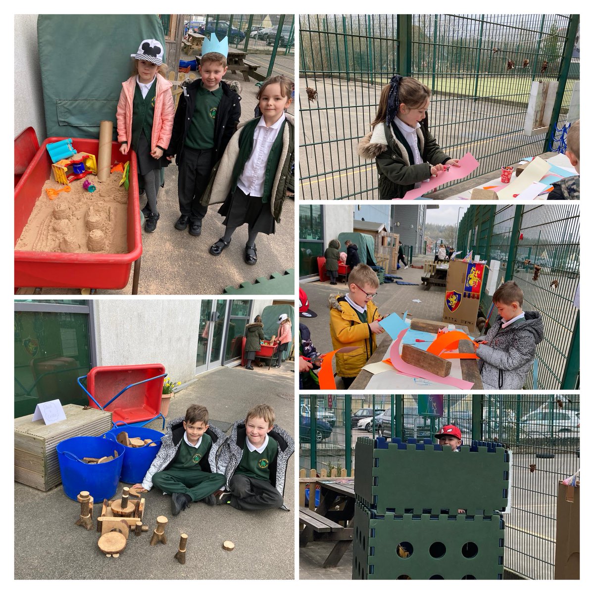 michell41904044's tweet photo. Making the most of outdoor learning week - building castles and making crowns!  Learning and having fun! #outdoorlearningweek #curriculumforwales https://t.co/S01sFefj5g