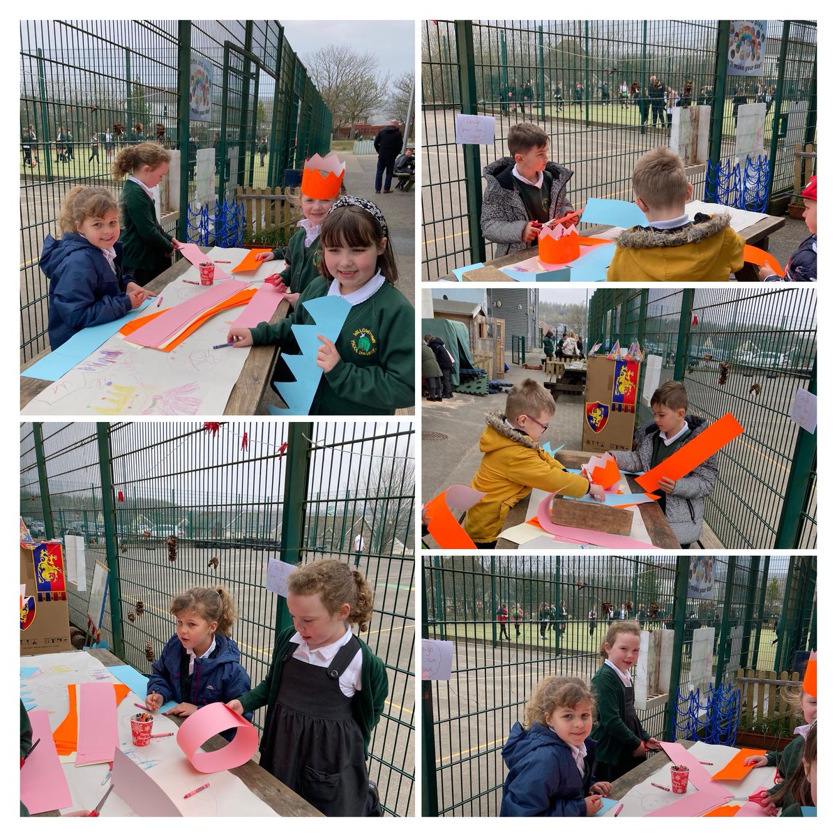 michell41904044's tweet photo. Making the most of outdoor learning week - building castles and making crowns!  Learning and having fun! #outdoorlearningweek #curriculumforwales https://t.co/S01sFefj5g