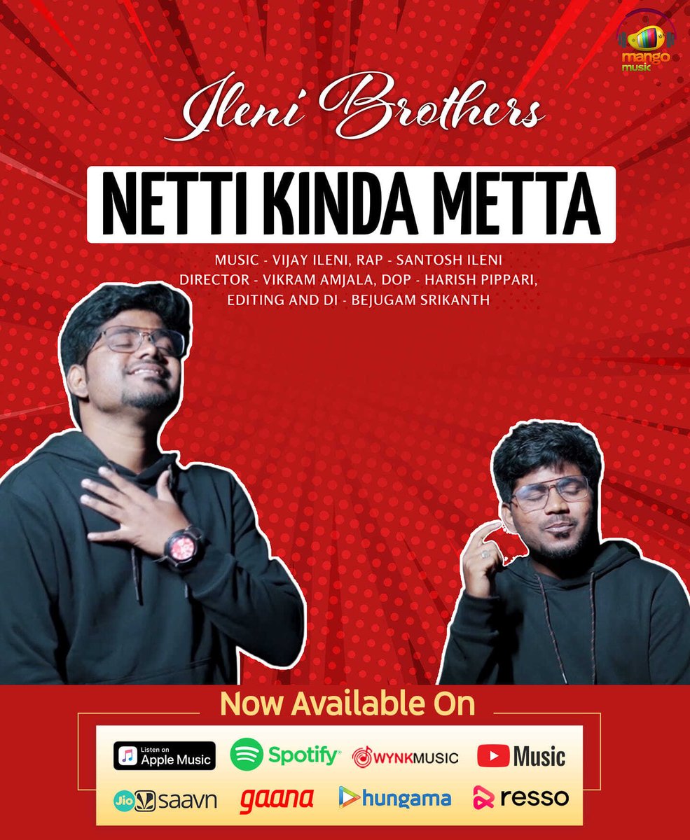 IleniBrothers's tweet photo. Netti kinda metta streaming on Resso
 https://t.co/a6ahfvdbSW
Youtube https://t.co/ODaE8TCEDA
I Tunes https://t.co/xCtBqlVSPH
Jio Saavn https://t.co/lSFlm1mNCR
Wynk Music https://t.co/QMLiaDGB0W
Hungama https://t.co/1wvYIwTUsn
Spotify https://t.co/7OSag868be... https://t.co/aLJKlXic00