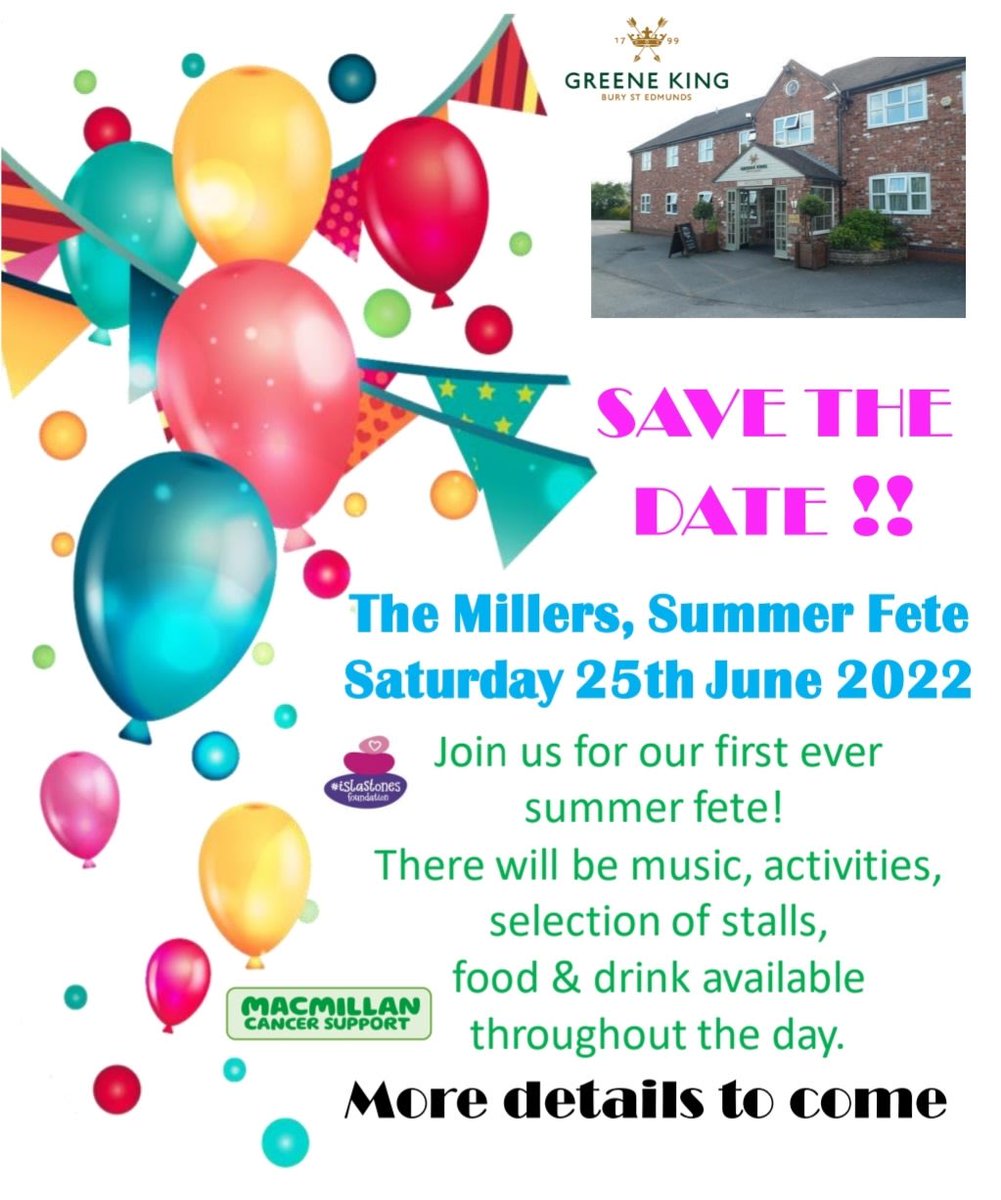 MillersHotel's tweet photo. Millers Summer Fete
Saturday 25th June 2022
More Details to Come!!
#millerssibson #mamillancancersupport #islastones #charity #livemusic https://t.co/s3566SXZKZ