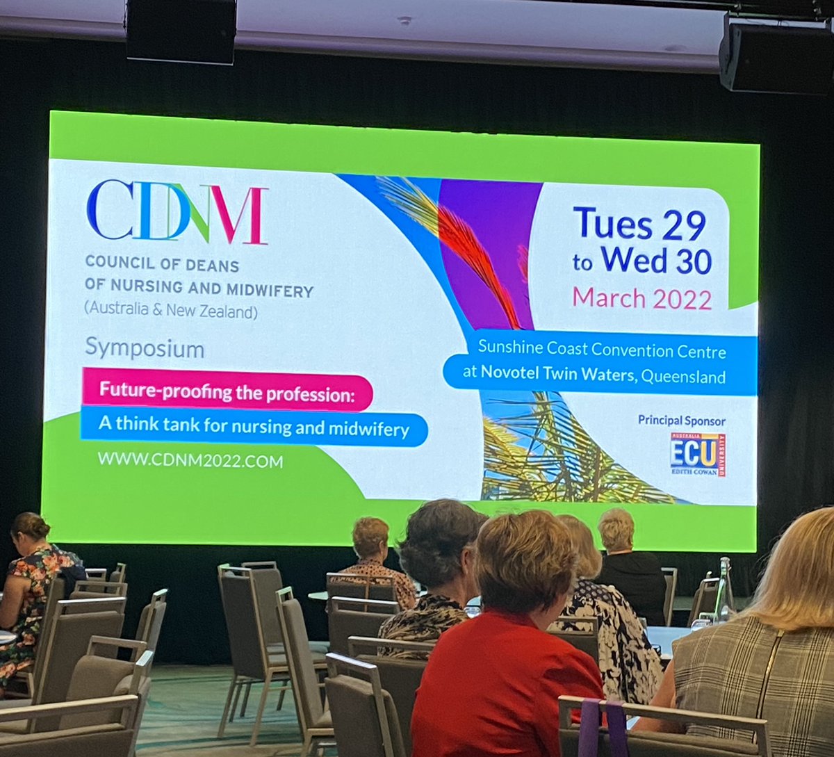 taahern's tweet photo. Day One at the CDNM Symposium was an opportunity to hear many insights into future-proofing the profession of nursing and midwifery.  Thank you for the opportunity to present the results of a study done @jamescookuniversity investigating the roles of students in nursing/midwifery https://t.co/oObQ2MbfOP