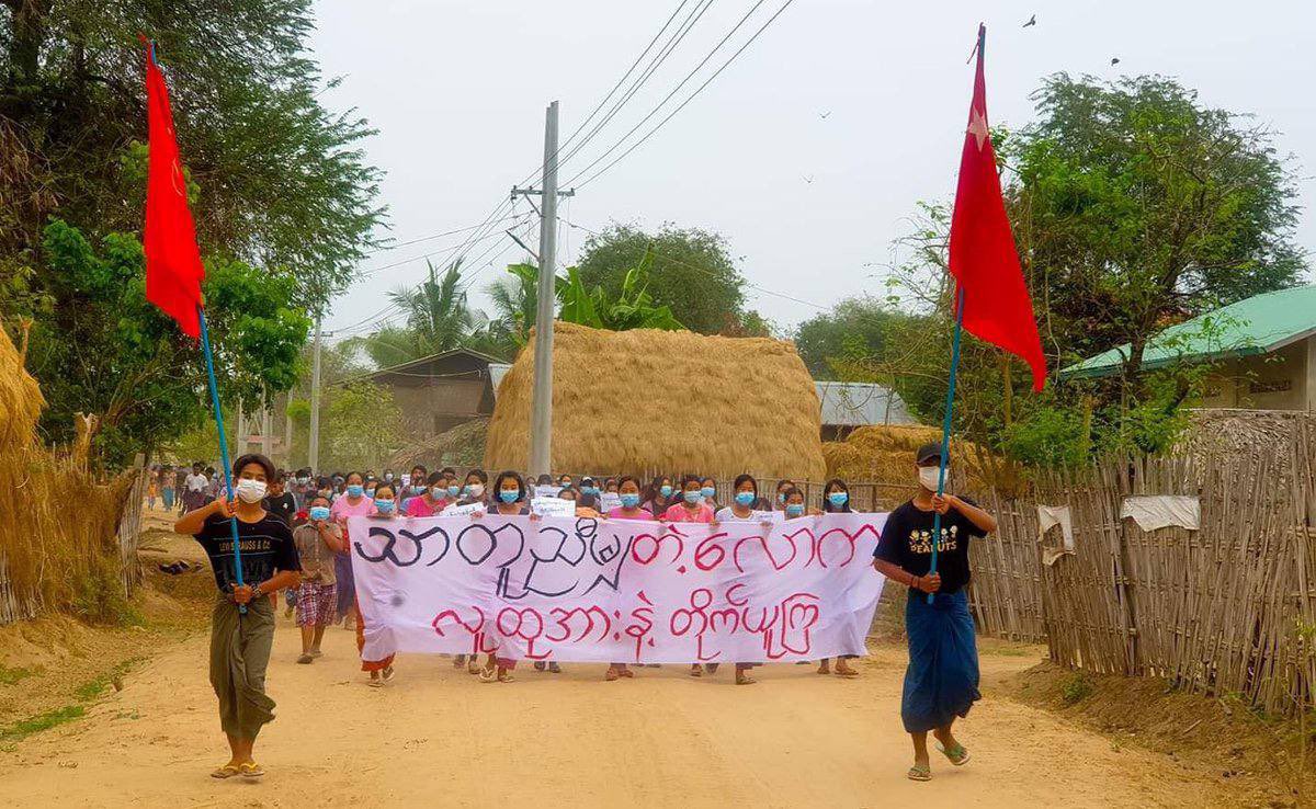 Student Union &amp; locals from a village of Ayadaw Tsp  staged a protest against Genocidal Dictatorship today. #2022Mar29Coup #WhatsHappeningInMyanmar #WarCrimesOfJunta