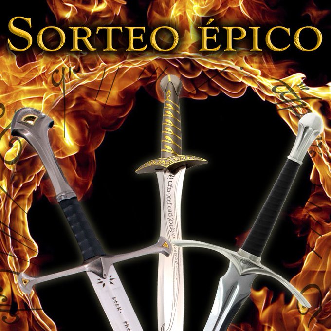 Tolkienverse ᚠ (@toikienverse) on Twitter photo Últimos días 😱
¡SORTEO ÉPICO DE ANDÚRIL, GLAMDRING Y DARDO! ⚔️
Participa y consigue las 3 espadas que llevaron Aragorn, Gandalf y Frodo en El Señor de los Anillos 🔥
• RT a este tweet
• Seguir a <a href="/ToIkienverse/">Tolkienverse ᚠ</a> y <a href="/frikileria/">La Frikileria</a>
• Comenta con #MiTesoro
*Fin: 4.04.2022* Últimos días 😱
¡SORTEO ÉPICO DE ANDÚRIL, GLAMDRING Y DARDO! ⚔️
Participa y consigue las 3 espadas que llevaron Aragorn, Gandalf y Frodo en El Señor de los Anillos 🔥
• RT a este tweet
• Seguir a <a href="/ToIkienverse/">Tolkienverse ᚠ</a> y <a href="/frikileria/">La Frikileria</a>
• Comenta con #MiTesoro
*Fin: 4.04.2022*