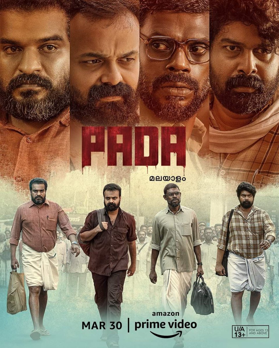 MoviesUpdatesIn's tweet photo. Malayalam film #Pada (2022) by,  #KunchackoBoban #JojuGeorge #Vinayakan #DileeshPothan #UnnimayaPrasad #SavithriSreedharan 
#SalimKumar #Indrans , premieres tonight at 12 on @PrimeVideoIN https://t.co/8GRbWErMfL