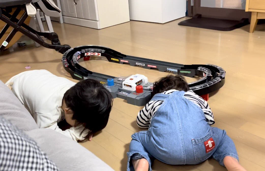 興奮しすぎてしまったせいで？お互いの頭をぶつけてしまう3歳と1歳www
