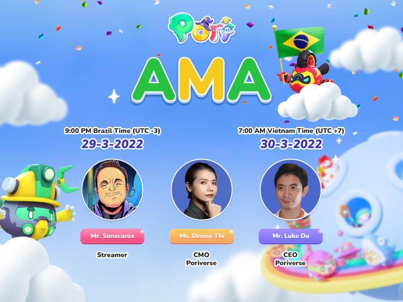 Tonikai88's tweet photo. Shoutout to all Brazillian fans. Don’t forget to join our AMA tomorrow.

⏰Time
7:00 AM (UTC +7), 30/03/2022
9:00 PM (UTC -3), 29/03/2022

🎙Speaker
Mr. Sonecarox - Streamer
Ms. Denise Thi – CMO of Poriverse
Mr. Luke Do – CEO of Poriverse

📍Venue: Sonecarox Twich Channel https://t.co/FIOdsGpWrp