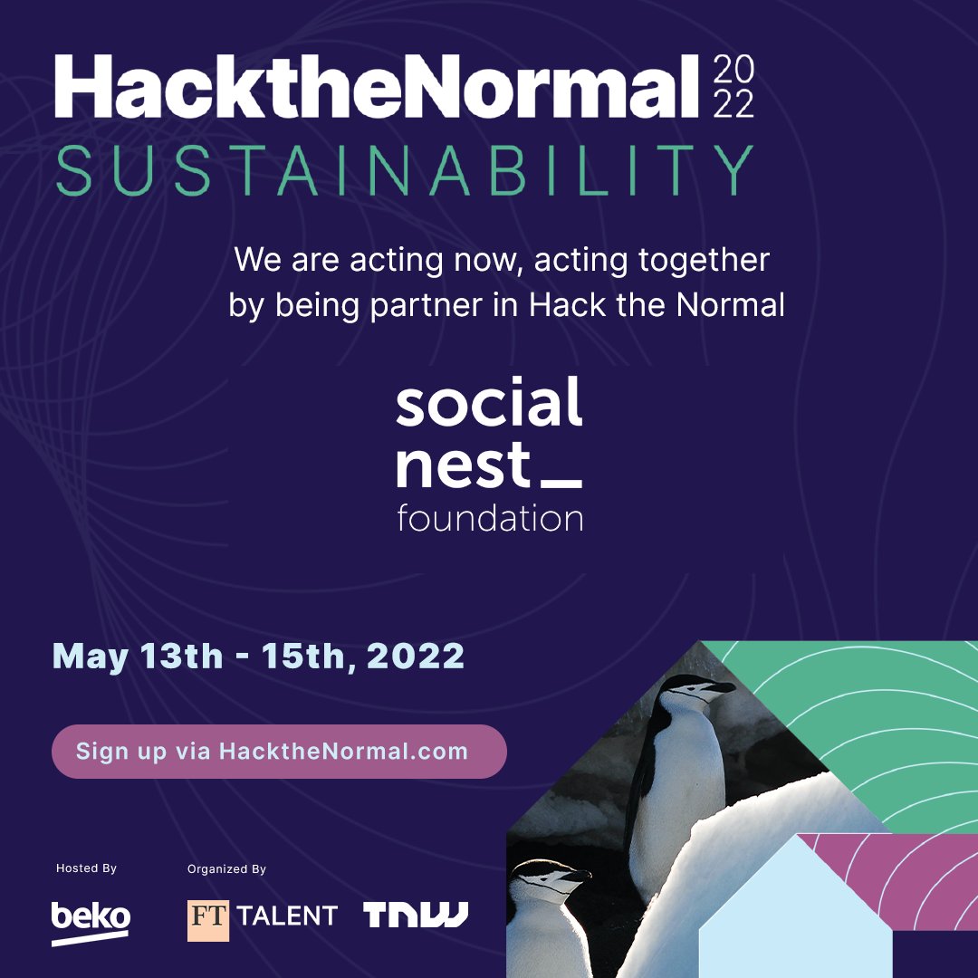 socialnest_org's tweet photo. We're excited to be a part of #HackTheNormal2022 hosted by @beko, organized by @thenextweb and @FinancialTimes

We invite everyone with bright and innovative ideas to join the 3-day hackathon and become part of a community driving positive change

Apply👉https://t.co/7p5bxZIXlo https://t.co/HNCVtg7nFm