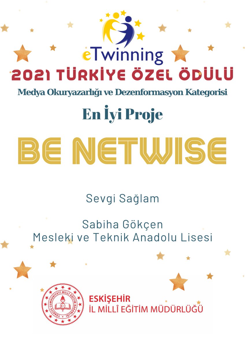 EskisehirMem's tweet photo. Sevgi Sağlam’ın kurucu ortaklığını yaptığı  #BeNetwise uluslararası eTwinning projesi Medya Okuryazarlığı ve Dezenformasyon kategorisinde Türkiye https://t.co/BWUbudGYB7ği özel ödülünü almıştır. 👏

👉https://t.co/ZHefQyCAoj

@tcmeb @nesrin_kakirman @tretwinning 
@Baris_hanci https://t.co/0jVrI7W6TV