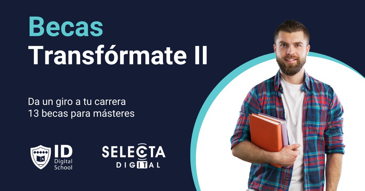 digital_selecta's tweet photo. ¡Desde #SelectaDigital impulsamos tu carrera! 🚀 

📢 Y es que colaboramos junto a @iddigitalschool  para lanzar una nueva edición de las #BecasTransfórmate🎓

Inscríbete y transforma tu carrera profesional para dar un salto al #sectordigital 🤸💻👇
 
▶️https://t.co/z8WEcRJAHE https://t.co/OD3Al1WzAJ