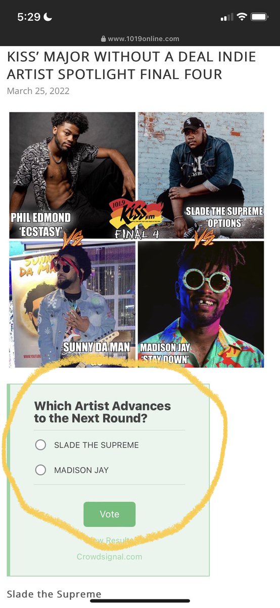 only down like 45 votes ‼️ keep voting and keep sharing ‼️ WE GOT THIS 😤 <a href="/1019online/">101.9 Kiss FM</a> 

1019online.com/2022/03/25/kis…