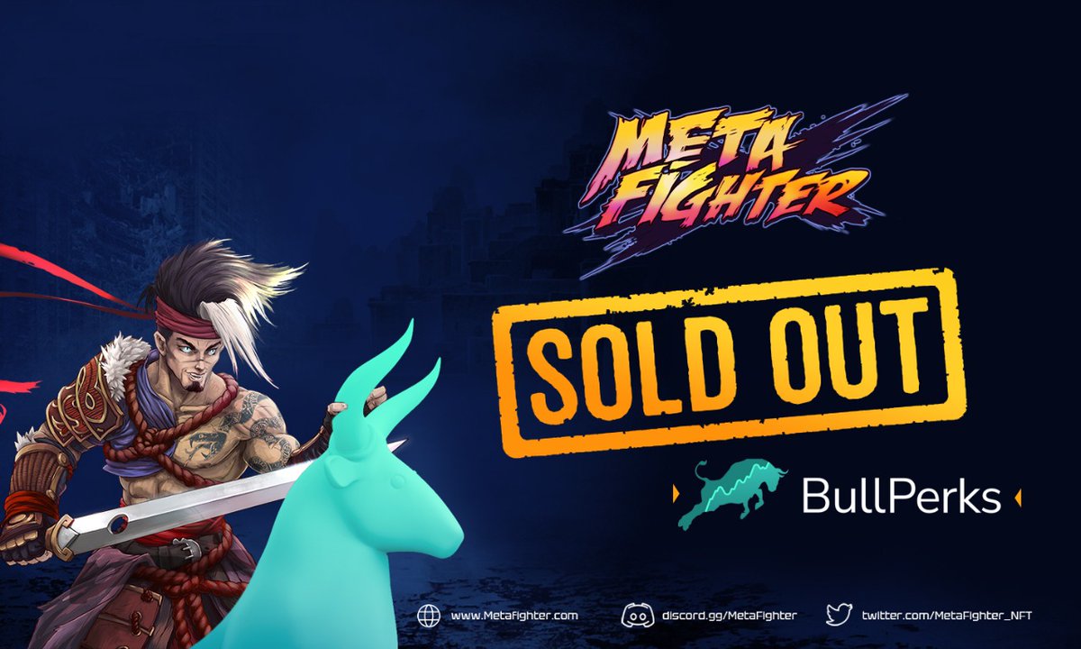 MetaFighter_NFT's tweet photo. Thank you for showing your immense support for MetaFighter on @bullperks! 🔥

Couldn't be more excited to bring the future of P2E games. Let's go! 🚀

#NFT #NFTGaming #PlayToEarn #BlockchainGame #P2E https://t.co/1aNBn0uNqw