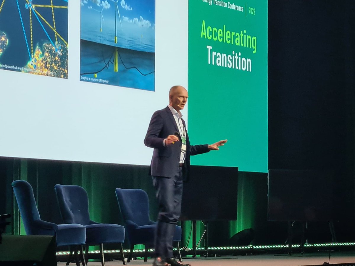 NTNU_ET's tweet photo. "The North sea is an ideal springboard for the green transition. Large offshore wind farms are being developed in the North Sea. But we need to speed up," says @JohnTandeJohn (Olav Giæver Tande) @SINTEFenergy 
#energytransition #ETC2022 #AcceleratingTransition https://t.co/UD8wWE5iMC