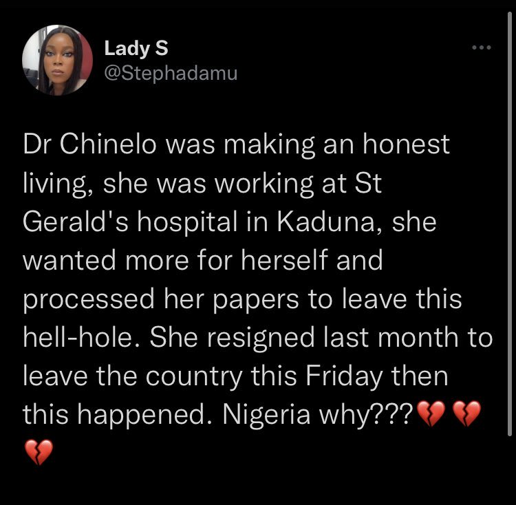 maxvayshia's tweet photo. Nigeria is a theatre of broken dreams. Nothing survives here. 💔

Lights guide your path, Chinelo. 🌹 https://t.co/VJtCDqHq8f
