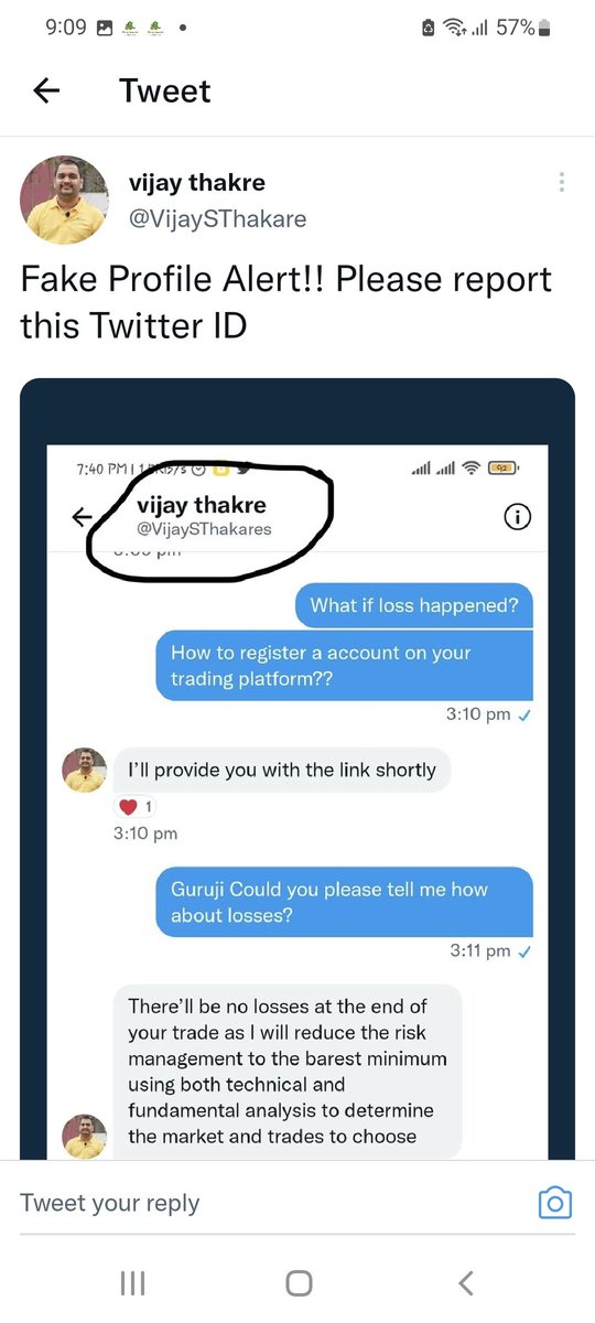 YedaBanaya's tweet photo. There is one and only one @VijaySThakare.
 He never make fake promises, yet his commitment is making you a profitable trader!!

Amchi kothe he shakha nahi (we don't have any branch)

Please report this fake profile https://t.co/JHNJ5vRedi https://t.co/FTTn3Yyq4I