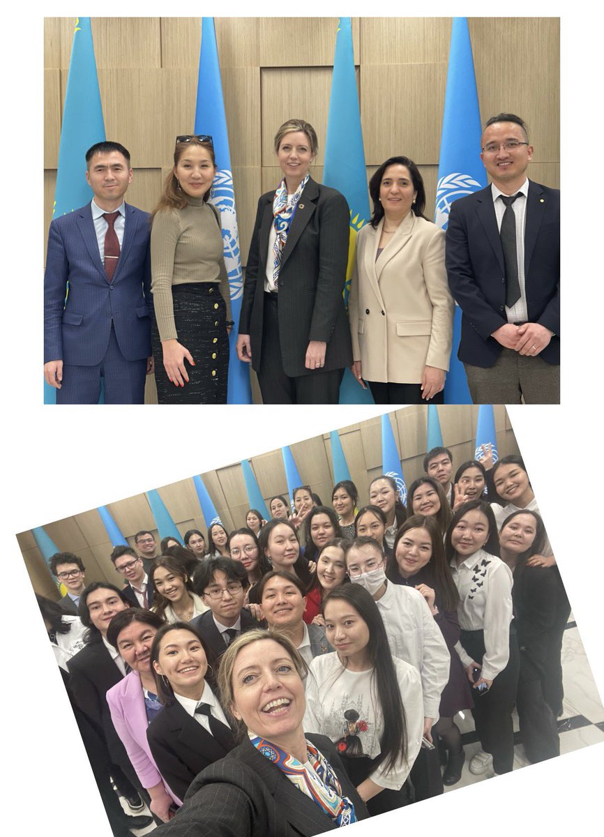 If I had to have a different job- I would hope to be a teacher 👩‍🏫 Meeting curious, innovative young persons every day- rewarding- And challenging!  Today with the impressive senior academic staff from Turan Uni and @KazNU_official and fantastic students🇰🇿🇺🇳 👩🏻‍🎓🧑‍🎓👨🏽‍🎓👩🏻‍🎓#ModelUN 🙏🙏