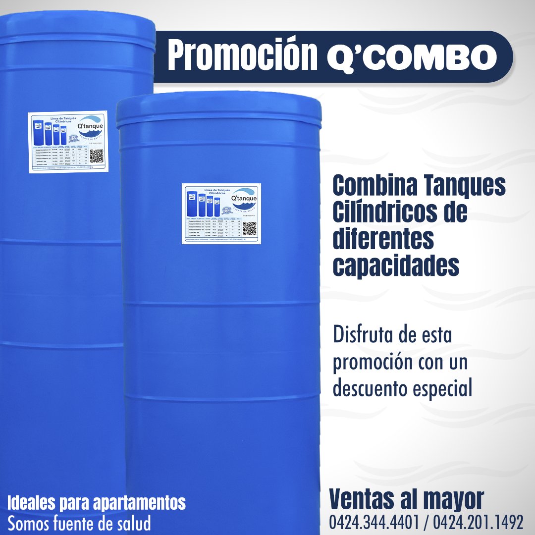 Qtanques's tweet image. 💧PROMOCIÓN Q'COMBO💧

Ventas al mayor 👈🏼

Disfruta de esta gran promoción en nuestros Cilíndricos en dónde puedes combinar tanques de diferentes capacidades y optener un increíble descuento.