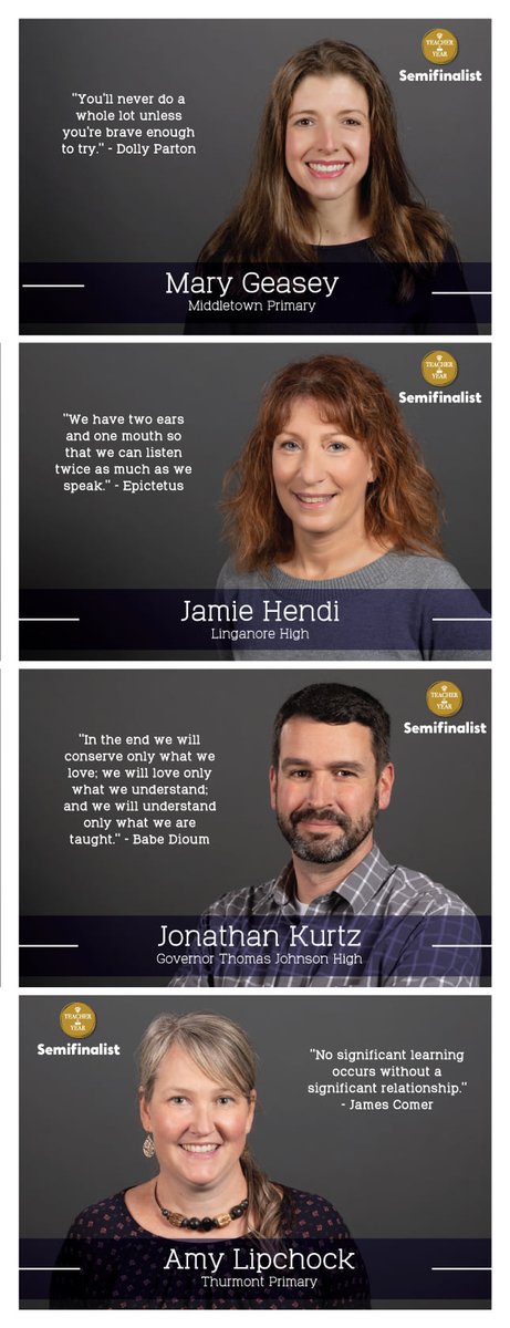 FCPSMaryland's tweet photo. Congrats to the following Teacher of the Year semifinalists ...
@MaryGeasey, Middletown Primary
@Jamie7181, @linganorehs  
@AFACoordinator, Academy of Fine Arts
Amy Lipchock, @ThurmontPrimary 
#FCPSTOY22 https://t.co/sHnTLmQWpL