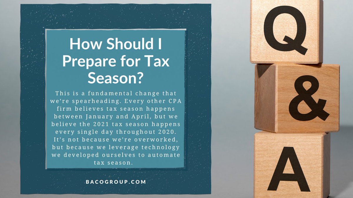 GroupBaco's tweet photo. Our question today is a great one to open up a conversation! If you want to learn more about our technology and how it will help you prepare for tax season, reach out to us! We'd love to talk to you about it and get to know you too. 
#tax #accountingsoftware #accounting #qanda https://t.co/jh5mwOnjqS