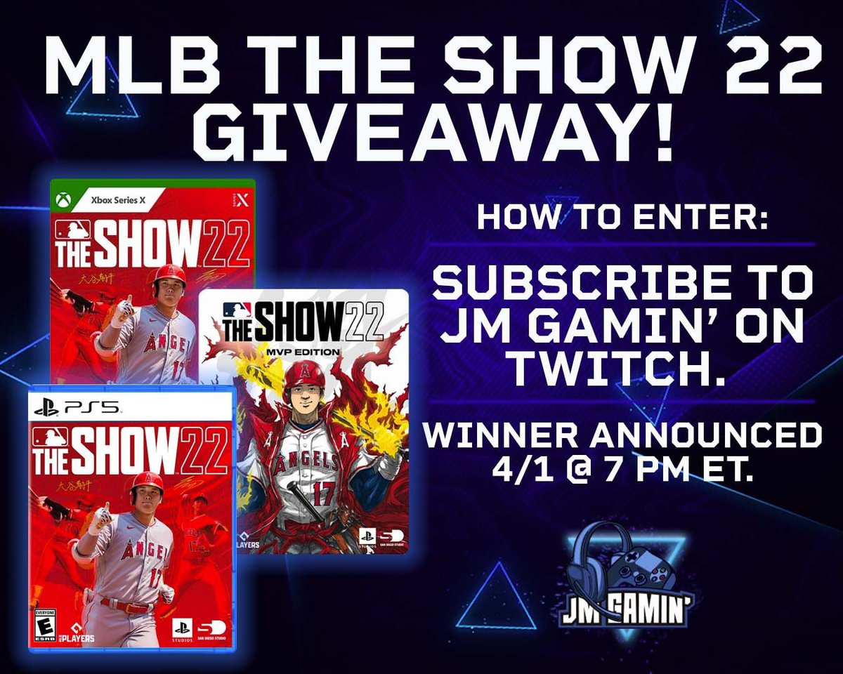 JMGamin_'s tweet photo. HEY WE HAVE SOME GREAT NEWS REGARDING OUR GIVEAWAY OF MLB THE SHOW 22! Digital deluxe version will be the sub give away, However 3 lucky followers will get a regular version of the game! Just follow our twitch and RT this
👉🏾https://t.co/Z5MWnaQz3H https://t.co/aH9tS8HWbu
