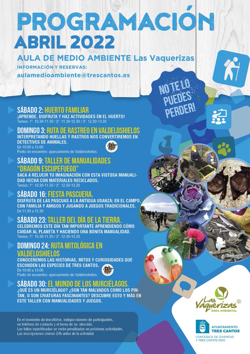 Iberozoajunior's tweet photo. ¡Adjuntamos la programación de actividades de Educación Ambiental en Tres Cantos para abril de 2022! 🏞️
@juventud3c @iberozoa https://t.co/EUsnap1Crp