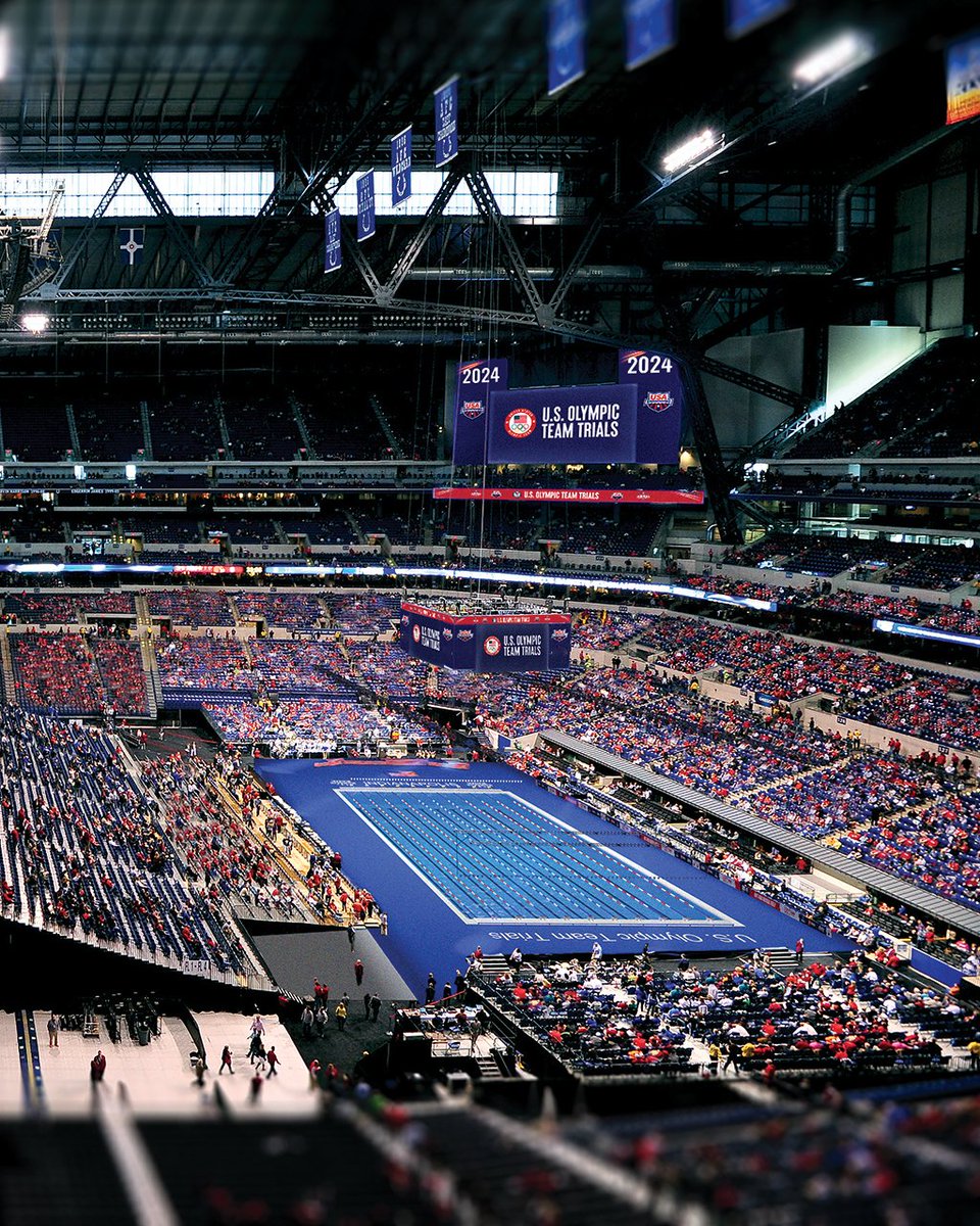LucasOilStadium's tweet photo. We've hosted a lot of "firsts" but something tells us this one will be an industry game changer. Thank you @USASwimming for entrusting us to be the first football stadium ever to host such a prestigous and iconic event! #SwimTrials24 #JumpIN https://t.co/GAn3tWvPah