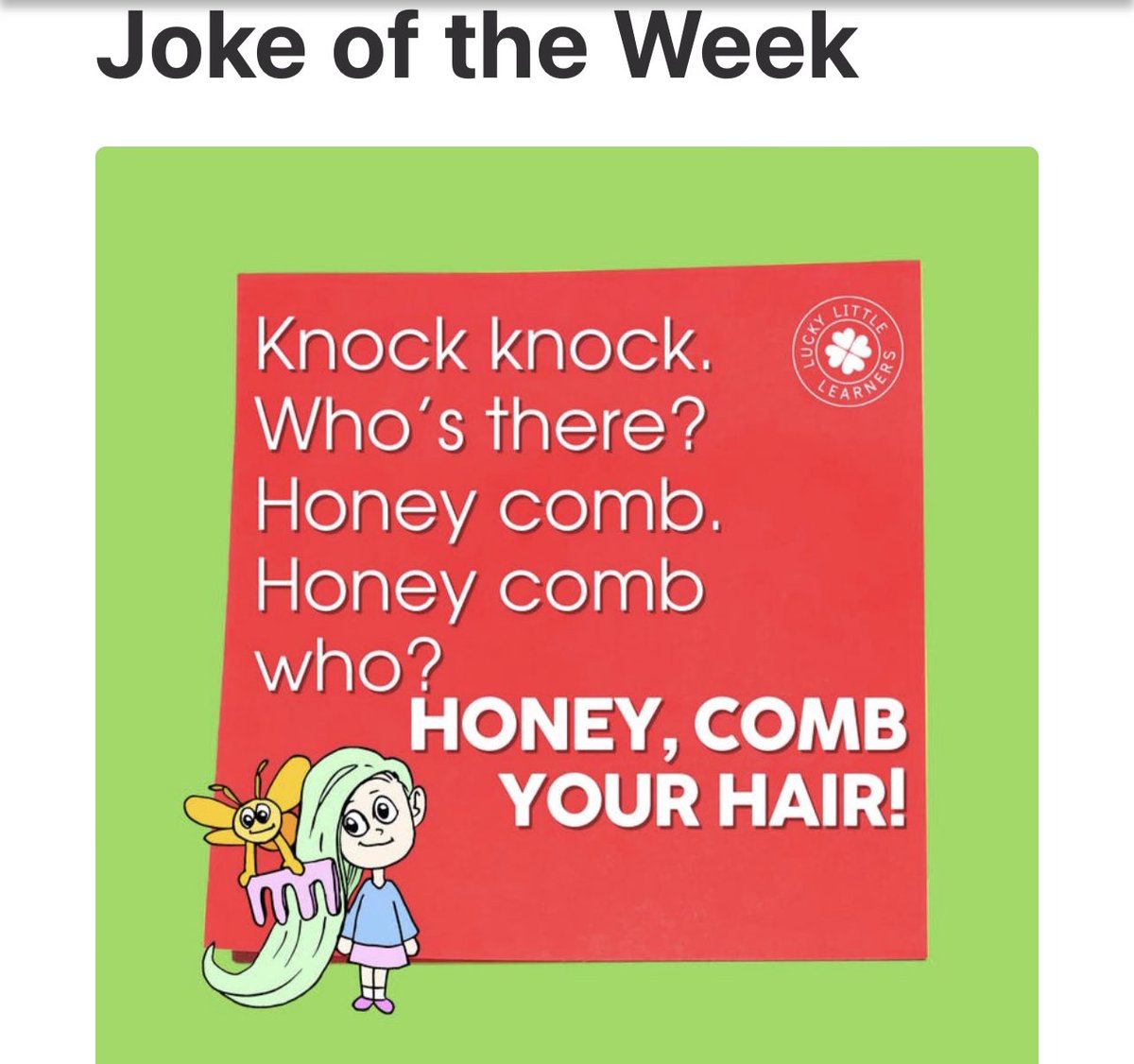 msnavarrette17's tweet photo. @msnavarrette17 @BretHarteSchool my students decided that since we learning about HUMOR for positivity project, they would learn some jokes to share on Friday!  They are super excited.  Here is a joke to start them: https://t.co/HDiFnhVgp7