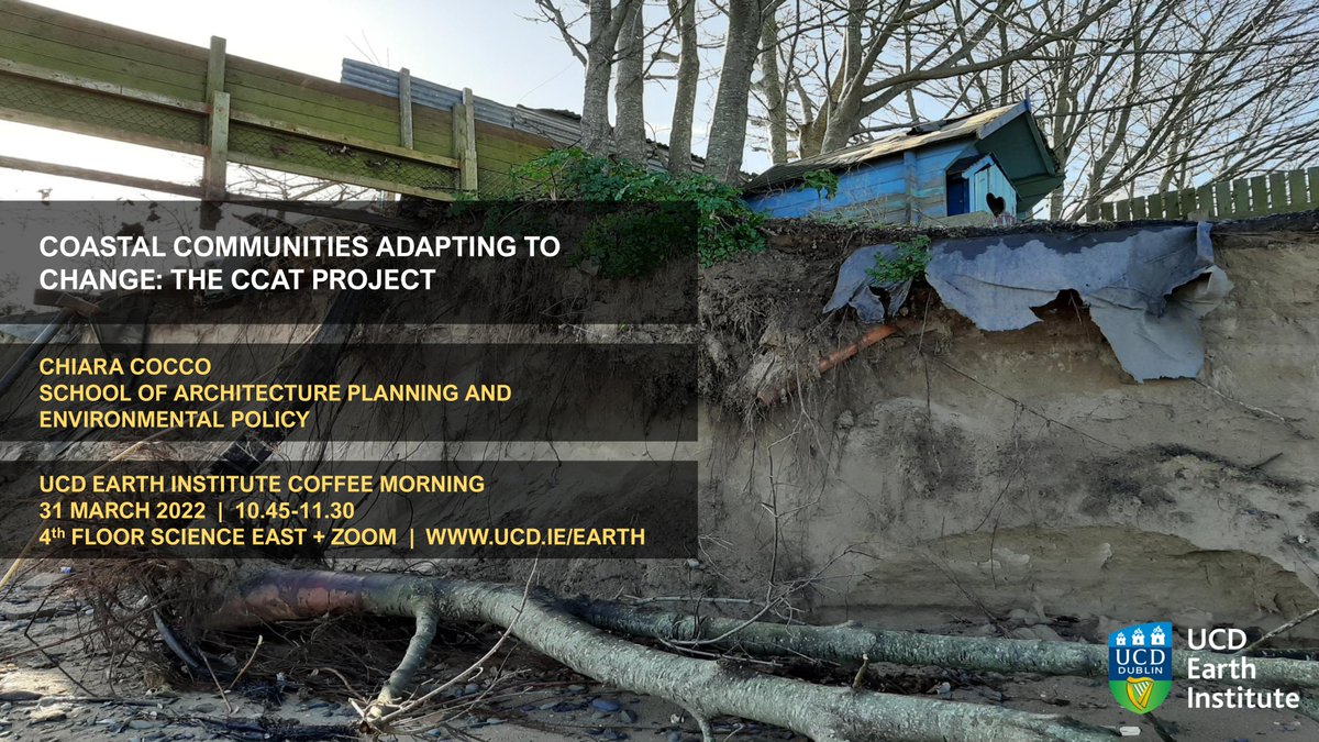 UCD Earth Institute (@ucdearth) on Twitter photo 📢 Thursday's coffee morning talk: Coastal Communities Adapting to Change - <a href="/ccatproject/">CCAT Project</a> by <a href="/ChiaraCocconut/">Chiara Cocco</a> (School of Architecture, Planning and Environmental Policy)
📅 31 Mar, 10.45am (in person) or 11am (Zoom)
🌍 4th floor kitchen, UCD Science East or ucd-ie.zoom.us/j/64718906438 📢 Thursday's coffee morning talk: Coastal Communities Adapting to Change - <a href="/ccatproject/">CCAT Project</a> by <a href="/ChiaraCocconut/">Chiara Cocco</a> (School of Architecture, Planning and Environmental Policy)
📅 31 Mar, 10.45am (in person) or 11am (Zoom)
🌍 4th floor kitchen, UCD Science East or ucd-ie.zoom.us/j/64718906438