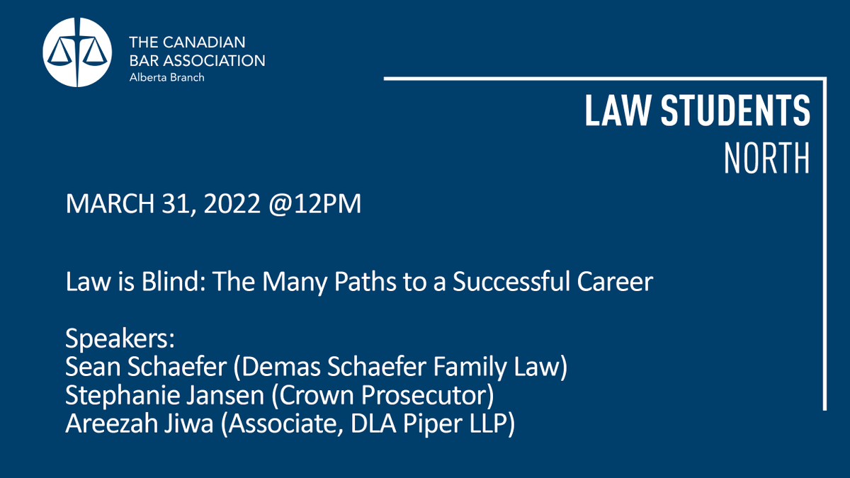 CBAAlberta's tweet photo. Attn. all CBA Law Student members! @UCalgaryLaw @UAlbertaLaw 

This Thursday, join the Law Students north Section and learn about the paths of three lawyers and their very different journeys from law school to their current practice.

Register today! https://t.co/c2r0ZanYFZ https://t.co/14OKMAUQO7