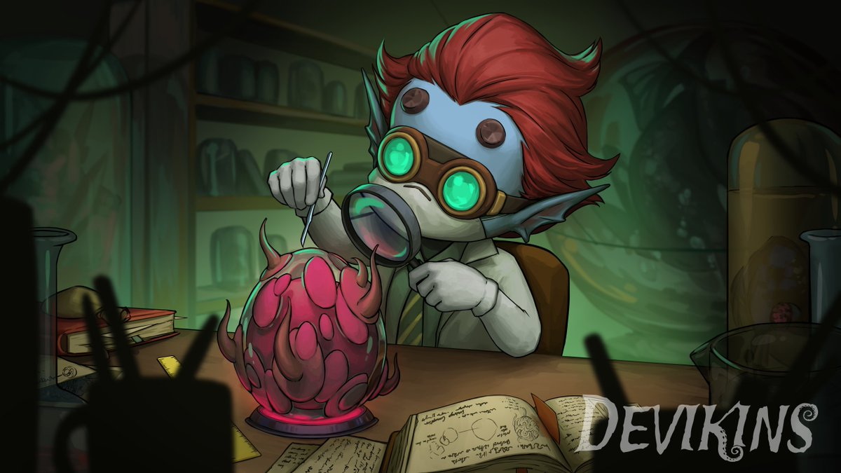 devikins_game's tweet photo. What's this Devikin trying to discover, researching this strange, corrupted egg? 🥚

#devikins #gamefi https://t.co/X7Tpyy5t53