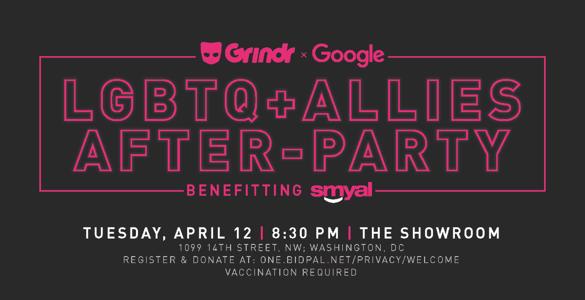 k_ringrose's tweet photo. We are two weeks out from the LGBTQ+ &amp; Allies #Afterparty, benefiting @SMYALDMV, and hosted by @Google and @Grindr! Can’t wait to see you there, remember to bring your vax pass and register here: https://t.co/AwtgxZNEEV https://t.co/Rs3QlC8HxL