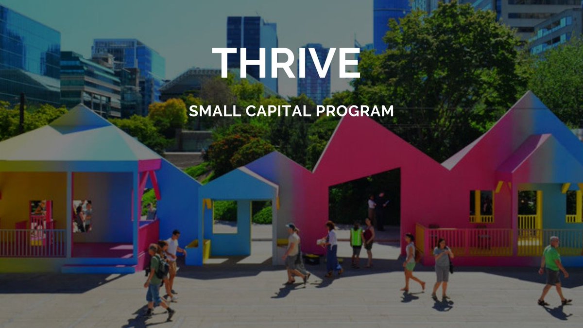 We want communities to be #WELCOMING, to be #VIBRANT, and to #THRIVE! This is why we partnered with @DestinationBC  & @TVI_Corp  to create the THRIVE funding program. There is still time to apply bit.ly/3vswXLW #CommunityDevelopment #mainstreets #communityhubs #community