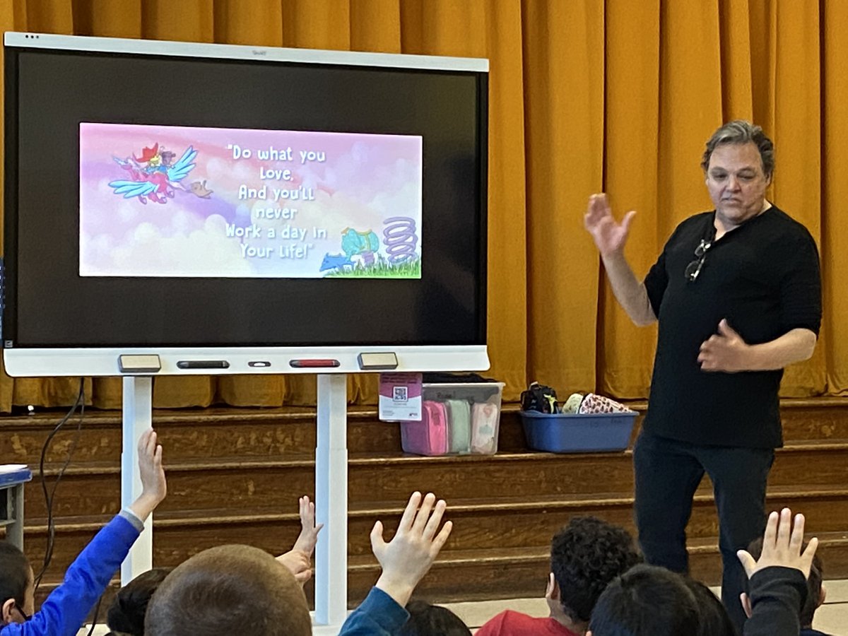 MrsRedelSharp's tweet photo. Special author visit today from cartoonist/author Mark Tatulli. “Do what you love and you’ll never work a day in your life.” https://t.co/UxccKWN2Fb