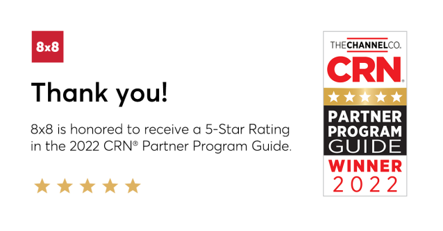 Data_Innovation's tweet photo. Thrilled that @8x8 has been awarded a 5-Star Rating in the 2022 @CRN® Partner Program Guide! Visit us at #CPExpo to learn about all of the amazing benefits available to 8x8 Partners &amp; the multiple routes to market we offer. #8x8PartnerLove #XCaaS #CRNPPG https://t.co/55H4Lc4i7n https://t.co/nCLk62ksfY